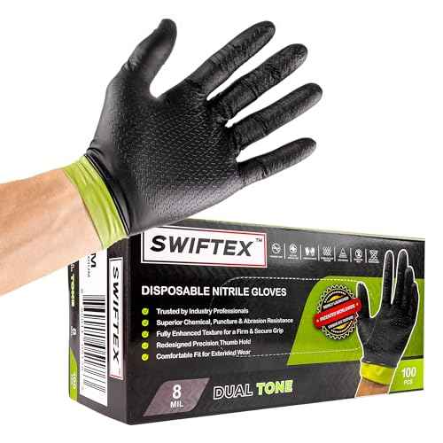 Heavy Duty Nitrile Gloves, Dual Tone, Black Green, ZIG Textured, Secure Grip,Latex Free,Powder Free, 8mil, Box of 100