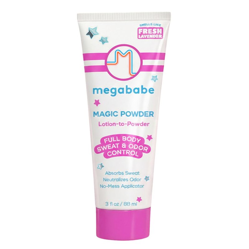 Megababe Sweat & Odor Absorbing Lotion - Magic Powder Stay-Dry Lotion to Powder | Summer and Hot Weather Essential | Aluminum-Free, Talc-Free | 3 fl oz