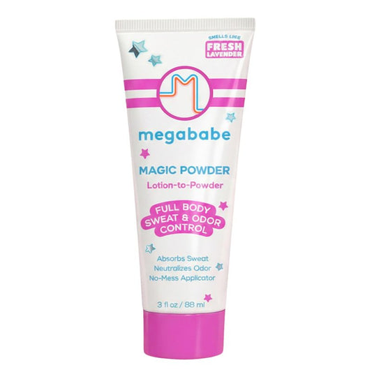 Megababe Sweat & Odor Absorbing Lotion - Magic Powder Stay-Dry Lotion to Powder | Summer and Hot Weather Essential | Aluminum-Free, Talc-Free | 3 fl oz