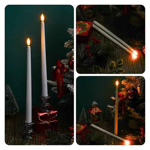 Baquler 50 Pcs 12.4 Inch Flameless Taper Candles Battery Operated Taper Candles Bulk LED Flickering Flameless Candlesticks Realistic Candle Lights for Home Dinner Wedding Church Christmas Decor