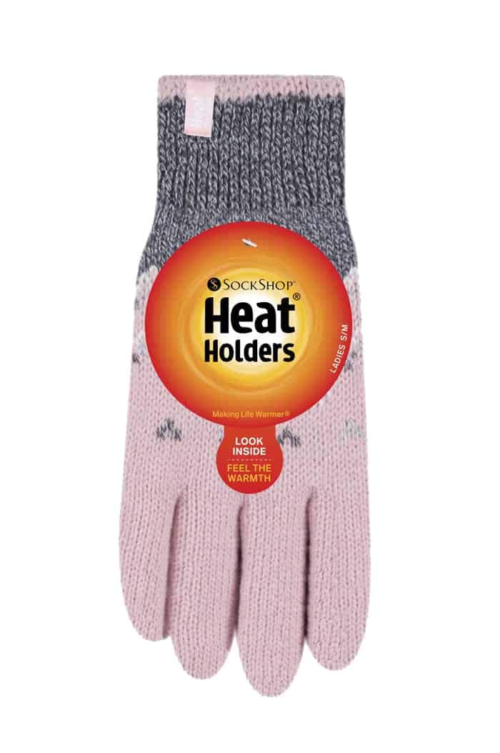 HEAT HOLDERS - Ladies Cute Striped Fairisle Warm Knitted Fleece Lined Winter Thermal Gloves (M/L, Coral (Trondheim))
