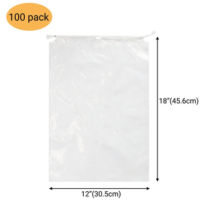 Belinlen 100 Pack 12x18 inch Plastic Drawstring Bags Transparent Shoe Bags for Travel Large Clear Shoes Storage Organizers Pouch with Cotton Draw Strings Shoe Dust Bags