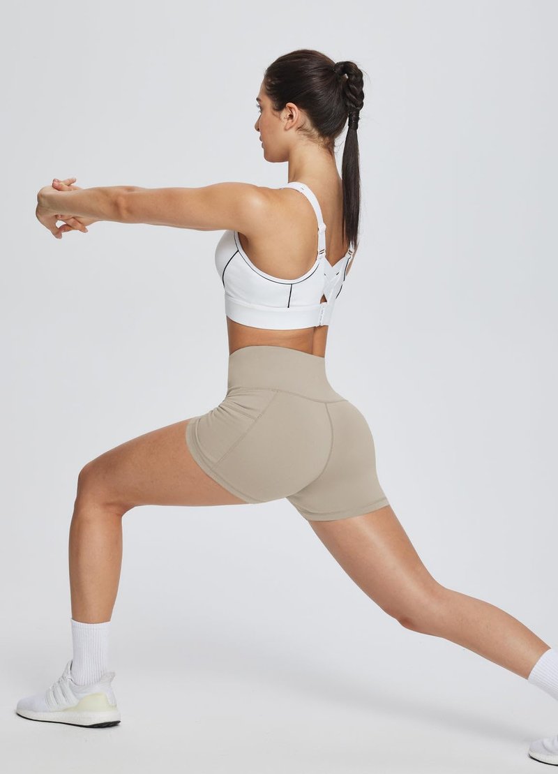 baleaf Gym Shorts Women 3" Biker Workout Yoga Spandex Running Volleyball Tummy Control Compression with Pockets Khaki XXXL