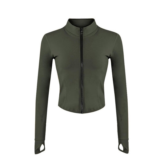 Zyrulix Women's Full Zip Lightweight Running Yoga Slim Fit Cropped Bbl Jacket Workout Sportwear With Thumb Holes