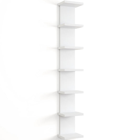 Fun Memories 7 Tier Wall Shelf Unit, White Floating Shelves for Storage - Vertical Column Tower Design, Lack Wall Shelf Space Saving Organizer for Bedroom, Living Room, Home Decor