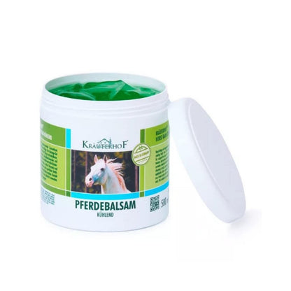 Kräuterhof Horse Balm Cools and Revitalises Precious Herbal Extracts from Horse Chestnut Arnica Rosemary and Mint Oil 500 ml Tub Sealed with Aluminum Foil