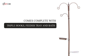 DIVCHI Bird Feeders Hanging Station With 2 Dishes Feeder Pole, Feeding Station, Metal Bird Feeder Stand, Feeders For Small Birds Garden Decorations (Only Station, Feeder Not Included)