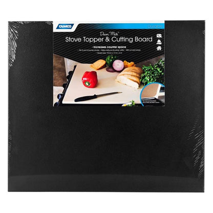 Camco 43704-A Decor Mate Stove Topper and Cutting Board - Eliminates RV and Camper Stove Top Rattling |Can be Used as a Serving Tray - Black (43704)