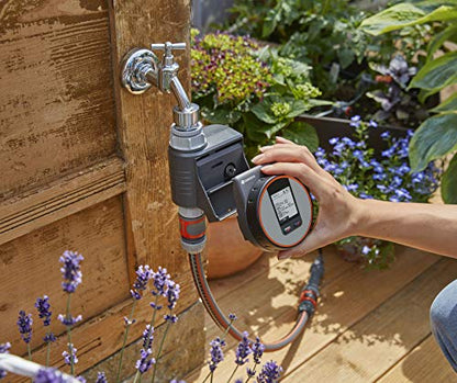 GARDENA Flex irrigation controller for quick automatic irrigation for the terrace and balcony, easy to use, Water Now function, Color Black/Grey/Orange 1890-20