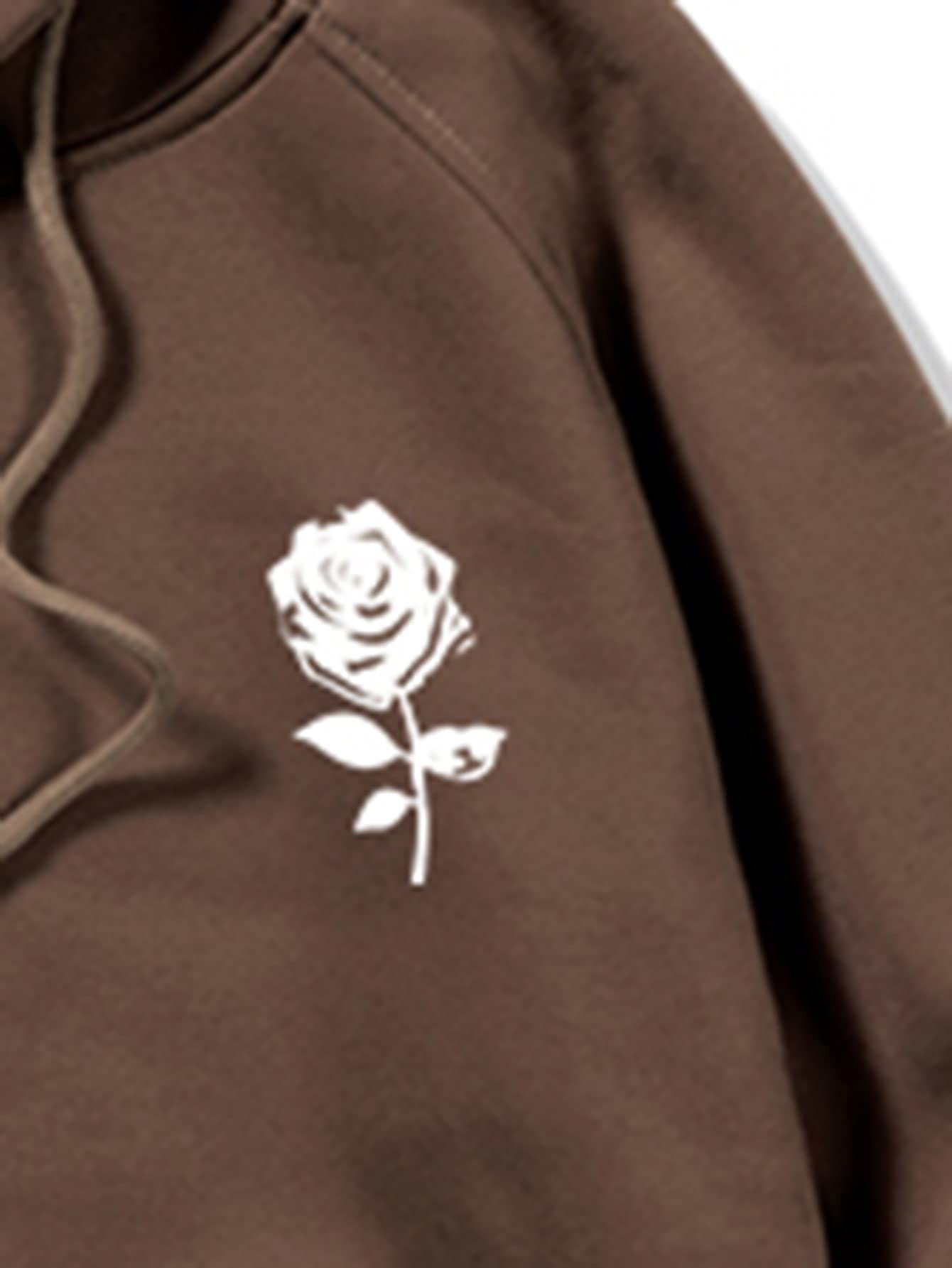 Floerns Men's Graphic Print Long Sleeve Drawstring Hoodie Pullover Sweatshirt Coffee Brown L