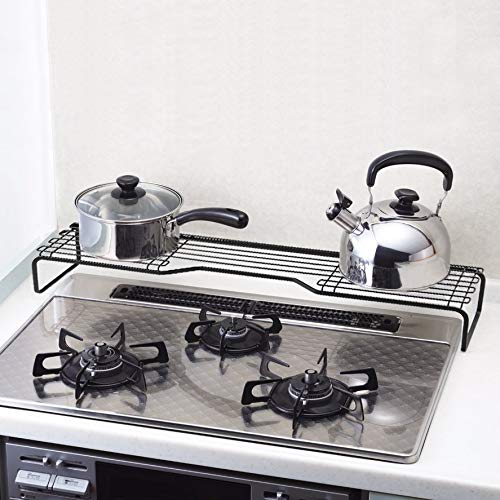 BLKP Pearl Metal AZ-5053 Stove Back Rack Limited Black Width 29.5 inches (75 cm) Above Exhaust Outlet Kitchen Storage Black
