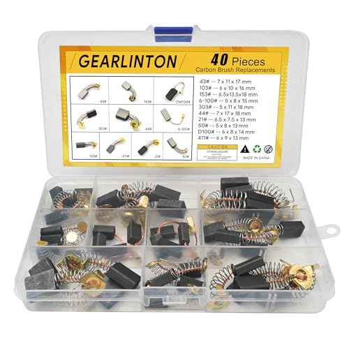 Electric Motor Carbon Brushes for Power Tools Repair Maintenance, Set of 40 PCS in 10 Different Sizes for Angle Grinders, Electric Hammer Drills, Circular Saws