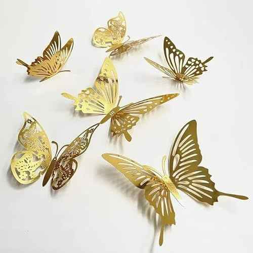 36Pcs 3D Gold Butterfly Wall Stickers, 3 Sizes Butterfly Decoration, Removable Wall Decals Room Decor for Bedroom Nursery Classroom Party Wedding Cake Decor Paint, Wall Treatments and Supplies