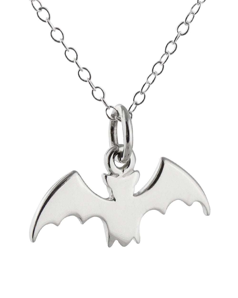 FashionJunkie4Life Sterling Silver Flying Bat Charm Pendant Necklace, 18 Inch Chain