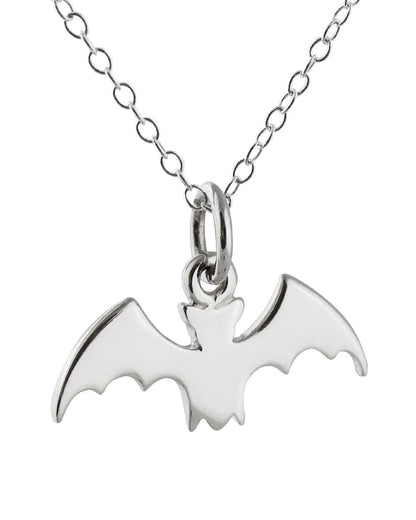 FashionJunkie4Life Sterling Silver Flying Bat Charm Pendant Necklace, 18 Inch Chain