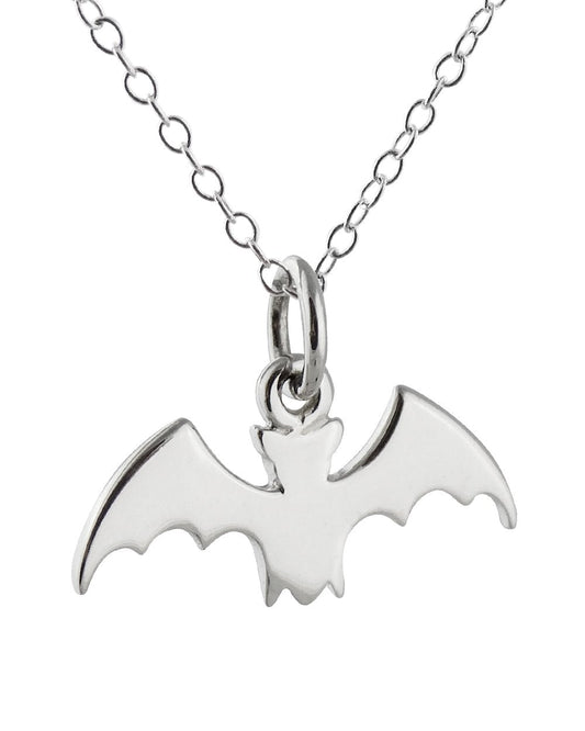 FashionJunkie4Life Sterling Silver Flying Bat Charm Pendant Necklace, 18 Inch Chain