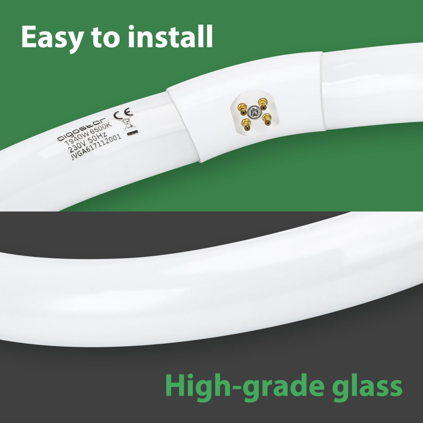 Aigostar 40W T9 Circular Fluorescent Light Tubes, Energy Saving Fluorescent Tube Lights 6500K Cool White G10q 2800LM