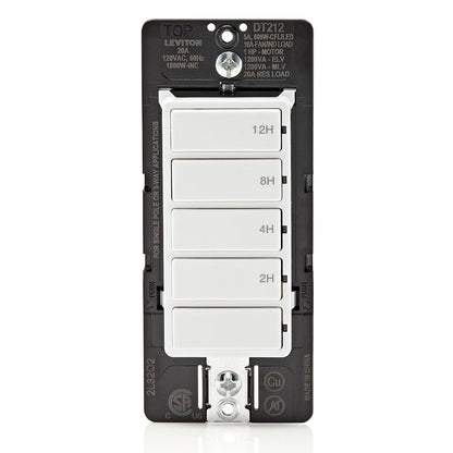 Leviton Countdown Timer Switch for bathroom fan and household lights, 5-10-15-30 min, No Neutral Required, Single Pole, 15A, 1/2 HP/9.8A Fan/Motor, DT130-1LW, White