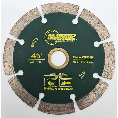 4.5" Econo Multi-Purpose Blade, Segmented Blade for Angle Grinder or Circular Saw, Wet/Dry Cutting for Brick, Block, Tile, Roof Tile, Stone, Concrete, Stucco and Cementitious Siding