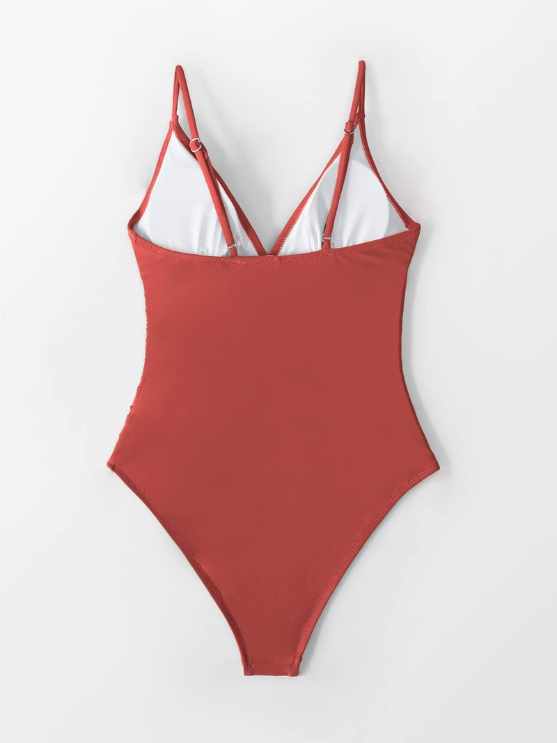 CUPSHE Women's One Piece Swimsuit Tummy Control V Neck Bathing Suits XS Red