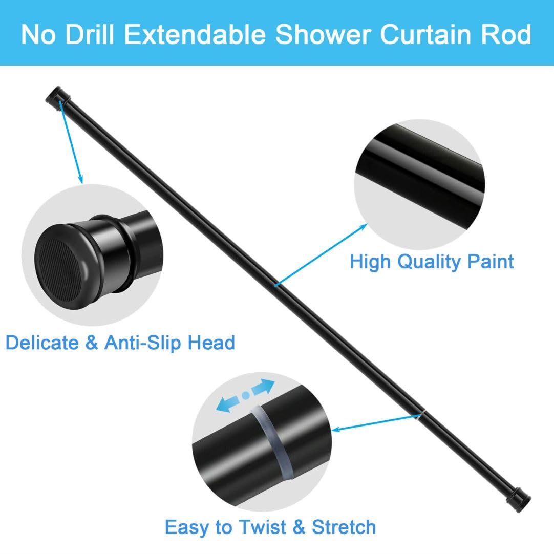1PC Tension Rod No Drill Shower Curtain Pole Extendable Curtain Poles Shower Curtain Rail for Bathroom, Window, Door, Wardrobe, 73-145cm/28.74-57.09Inch(Diameter:25mm) White