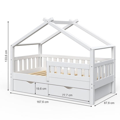 VitaliSpa House bed Design, White, 80x160 cm with 2 drawers