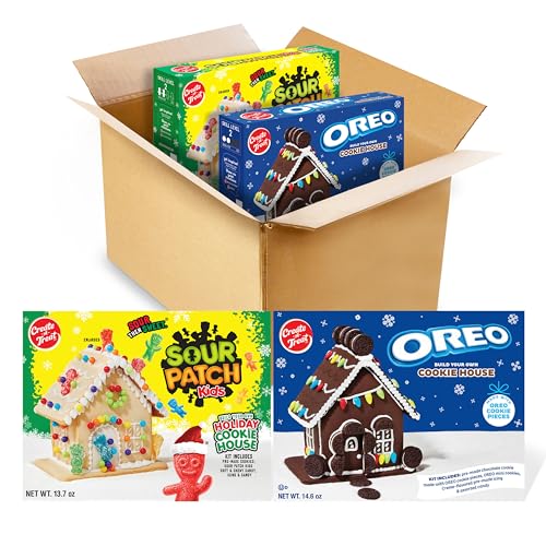 Create-A-Treat OREO and SOUR PATCH KIDS Holiday Cookie House Decorating Kits, 2 Pack Holiday Cookie Decorating Variety