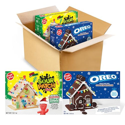 Create-A-Treat OREO and SOUR PATCH KIDS Holiday Cookie House Decorating Kits, 2 Pack Holiday Cookie Decorating Variety
