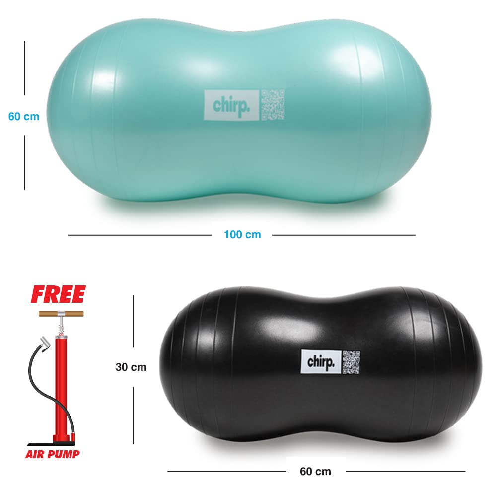 Chirp Cloud Peanut Mobility Ball for The Back, Physical Therapy Massager for Adults, Exercise Balance Ball, Sensory Therapy Toys for Autism & ADHD - 2 Pack (Mint 100x50cm, Black 60x30cm