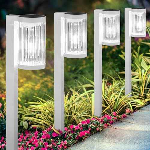 Solar Pathway Lights Outdoor, 6 Pack Upgraded Outdoor Solar Lights for Outside Super Bright Up to 12Hrs, IP65 Waterproof Solar Garden Lights for Yard Landscape Path Walkway Decor(Cool White)