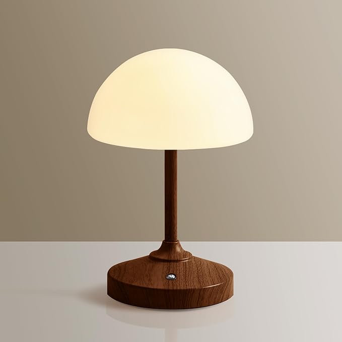 Mushroom Lamp Cordless Lamp Table Lamp,Outdoor Waterproof Shower Lamps,5000mAh Rechargeble Battery Operated Dimmable Touch Desk Lamps,LED Night Light for Bathroom Patio Camping Outdoor/Walnut