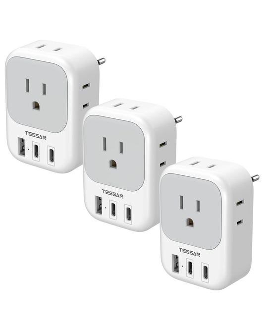 TESSAN European Travel Plug Adapter 3 Pack, Type C Power Adaptor with 4 AC Outlets 3 USB Ports (2 USB C), US to Europe Plug Adapter for USA to EU Italy Spain France Iceland Germany