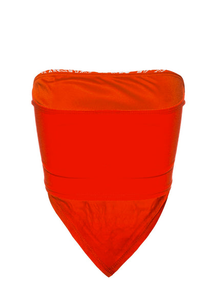 Design by Olivia Women's Sexy Paisley Print/Solid Bandana Tube Crop Top Shirt- Made in USA Orange S