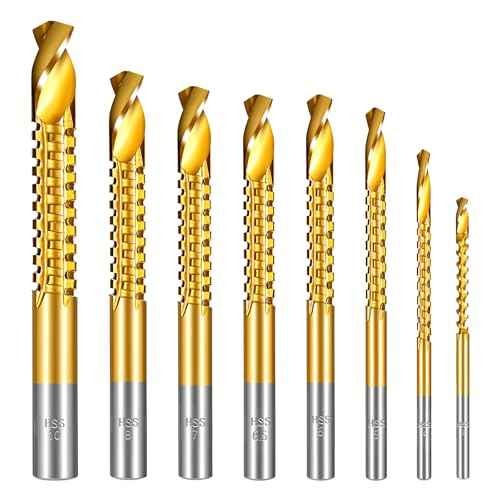 8 Pack Titanium Coated HSS Twist Drill Bits, 3-10mm Serrated Side Cutting Drill Bit, Hex Shank Serrated Cutting Drill Bits, Drill Bit Woodworking Tools, Hole Holesaw Tool for Plastic Metal Wood Hole