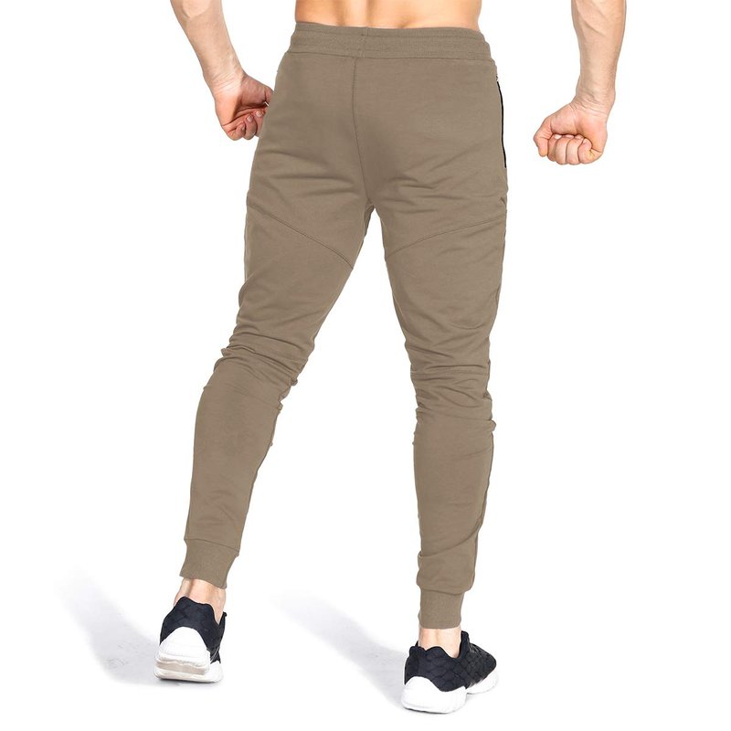 ZENWILL Mens Tapered Workout Running Pants,Gym Jogger Training Sweatpants Slim Fit with Zip Pockets (Medium, Beige)