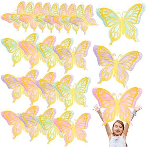 Estune 15 Pcs Large Butterfly Party Decoration 3D Paper Butterfly Stickers 2 Sizes Butterfly Wall Decor Giant Butterfly Decorations for Birthday Baby Shower Wedding Nursery Classroom, Gold, Colorful