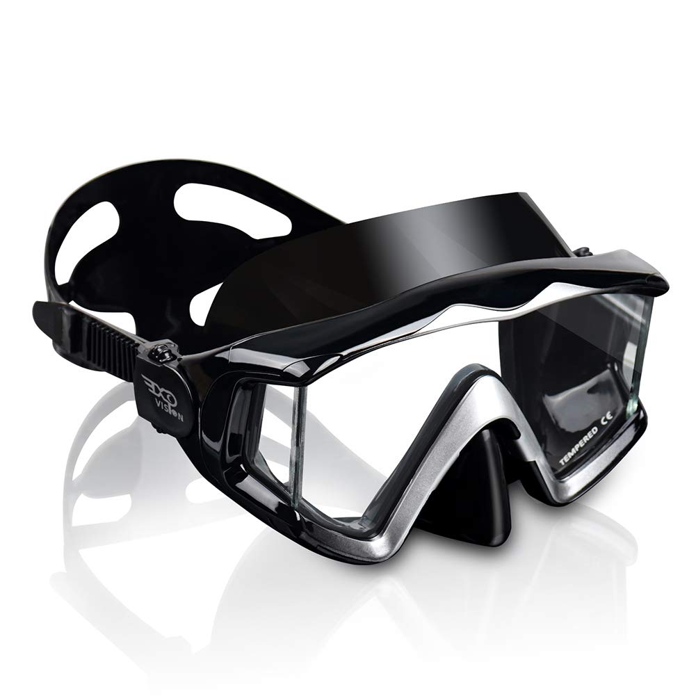 Adult Pano 3 Window Scuba Diving Mask, Tempered Glass Snorkel Mask Anti-Fog Swim Mask No Leakage Swim Goggles with Nose Cover Snorkeling Gear for Snorkeling, Freediving, Swimming (Black)