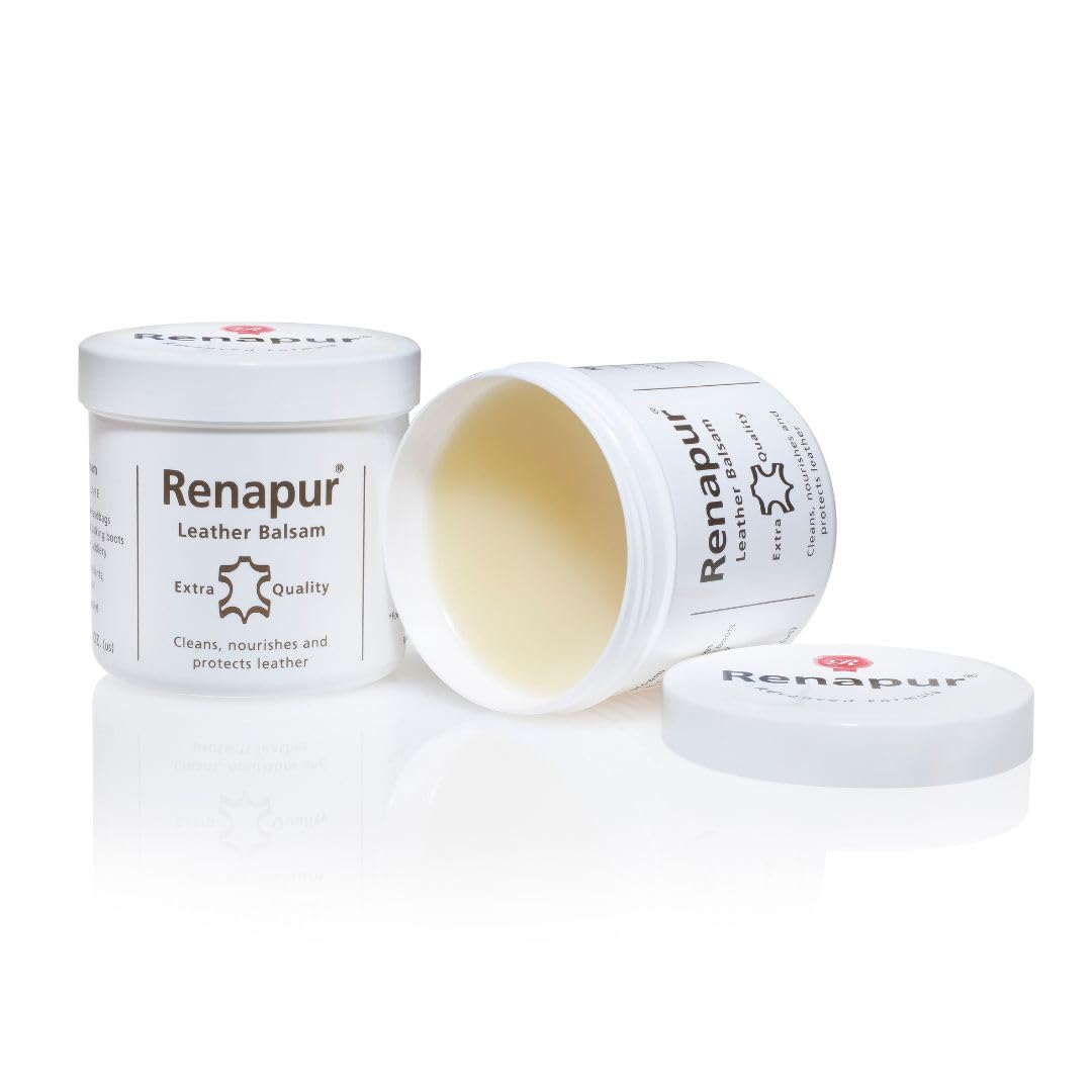 Renapur Leather Balsam, Natural Balm, Conditioner and Restorer (200 ml + Applicator Sponge) — Protector for Leather Sofas, Furniture, Shoes, Bags, Car Seats, Saddlery & Tack (Original)