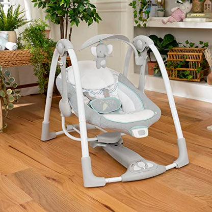 Ingenuity ConvertMe 2-in-1 Compact Portable Automatic Baby Swing & Infant Seat, Battery-Saving Vibrations, Nature Sounds, 0-9 Months 6-20 lbs (Swell)