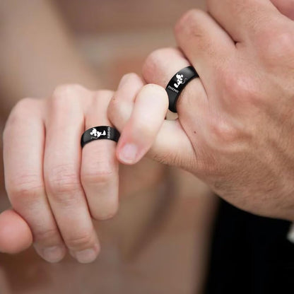 XAHH His and Hers Matching Set Couple Titanium Steel Rings Mouse Kiss Forever Together Promise Wedding Band Black Men Size 11