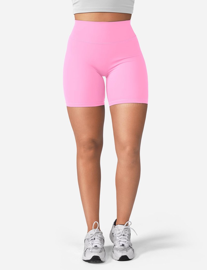 YEOREO Women's Biker Shorts 4.5" / 6" Workout Gym Shorts High Waist Tummy Control Hidden Scrunch Running Yoga Bubblegum Pink