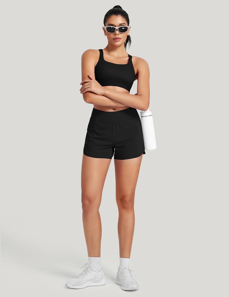 HeyNuts My Pace Athletic Shorts for Women, Upgraded Mid Waisted Running Shorts Workout Gym Shorts with Liner Spandex Shorts 3" Black M(8/10)