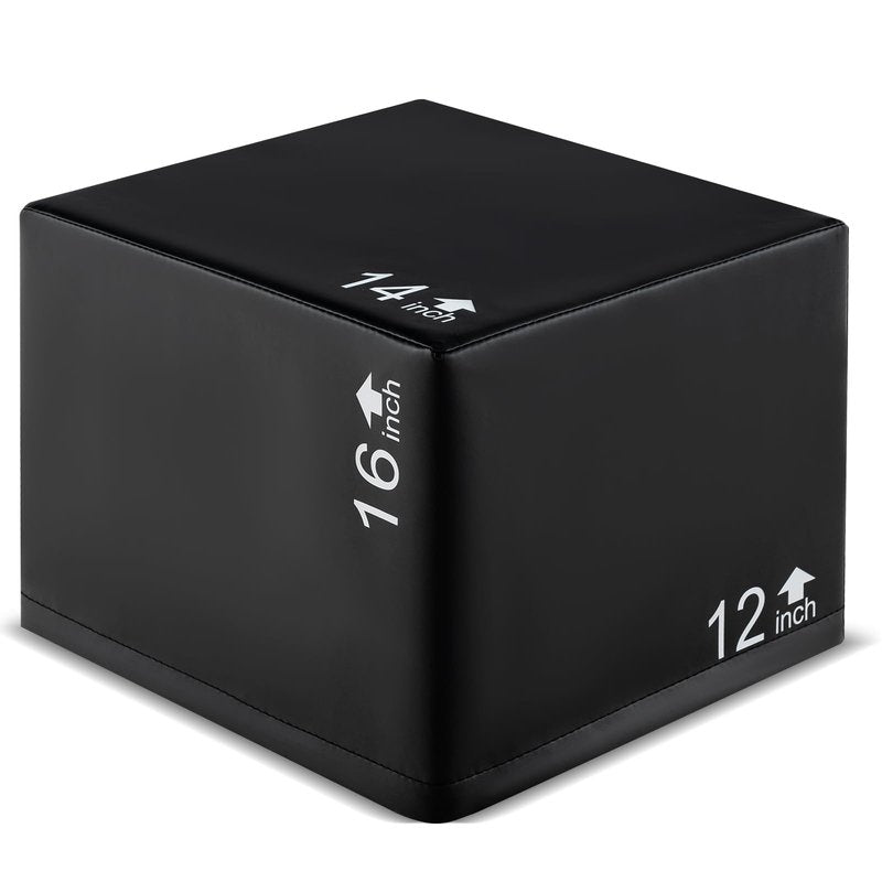 GYMAX Plyometric Jump Box, 3 in 1 Plyo Jumping Training Box with Non-Slip & Easy-to-Clean PU Cover, Heavy Foam Exercise Trainer for Home Gym, Multiple Options (16 x 14 x 12 inch)
