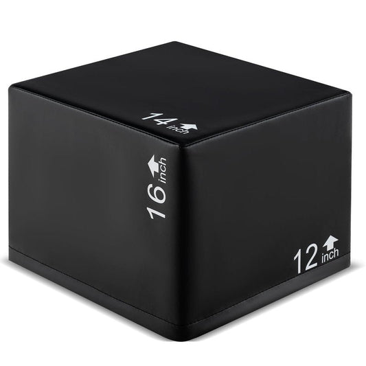 GYMAX Plyometric Jump Box, 3 in 1 Plyo Jumping Training Box with Non-Slip & Easy-to-Clean PU Cover, Heavy Foam Exercise Trainer for Home Gym, Multiple Options (16 x 14 x 12 inch)