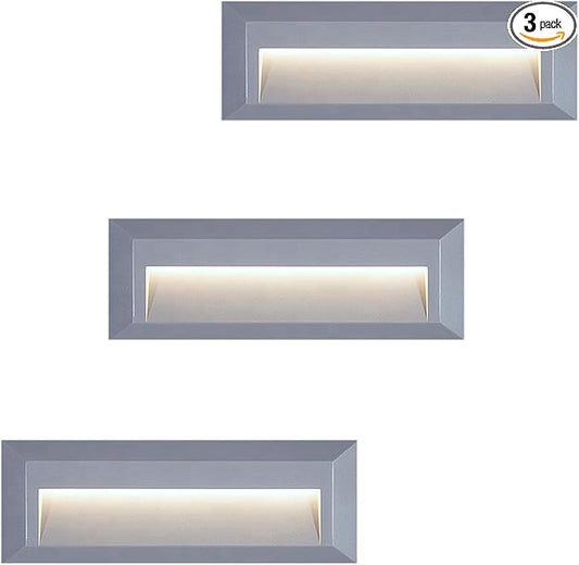 ZONK LED Outdoor Indoor Stair Lights, Line Voltage 110-240V 2W Landscape Pathway Step Light, 9Inch Non-dimmable 4000K IP65 Waterproof Stairway Lighting, Deck Lights, Retaining Wall Lights, 3 Pack