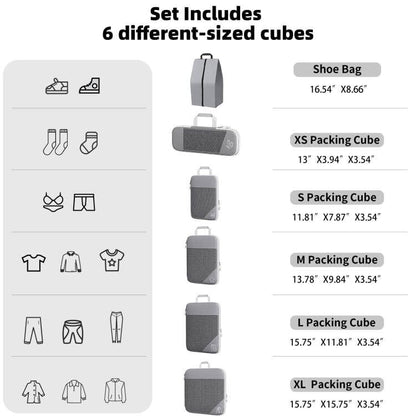6 Set compression packing cubes travel accessories,Expandable Packing Organizers for Travel,Essentials Luggage Travel Bags,Packing Cubes for Suitcases, Cube Accessories for Women/Men