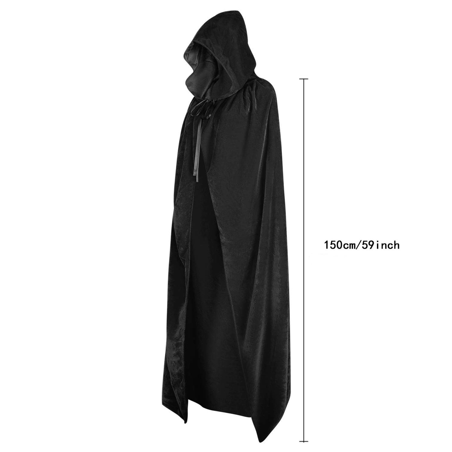 ODOCARE 59Inch Velvet Cloak with Hood for Men & Women, Hooded Cape Cloak Unisex Halloween Witch Vampire Wizard Raven Cosplay Costume(black,L)