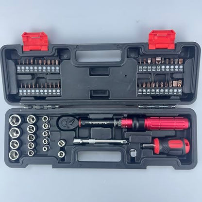 ATsafepro Bike Torque Wrench Set 1/4 Inch,3-25Nm, 61 Piece Magnetic Ratchet Screwdriver Set,Small Torque Wrench with Bits and Extension Rod for Bicycle Maintenance, DIY