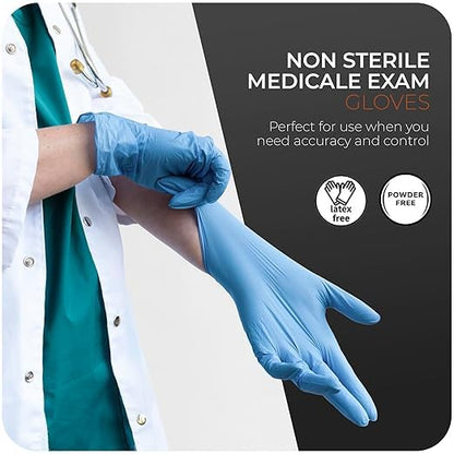 The Real Touch Blue Professional Nitrile Powder Free Multi-Purpose Gloves, Disposable, Extra Strong - Box of 100 (Blue, Small)
