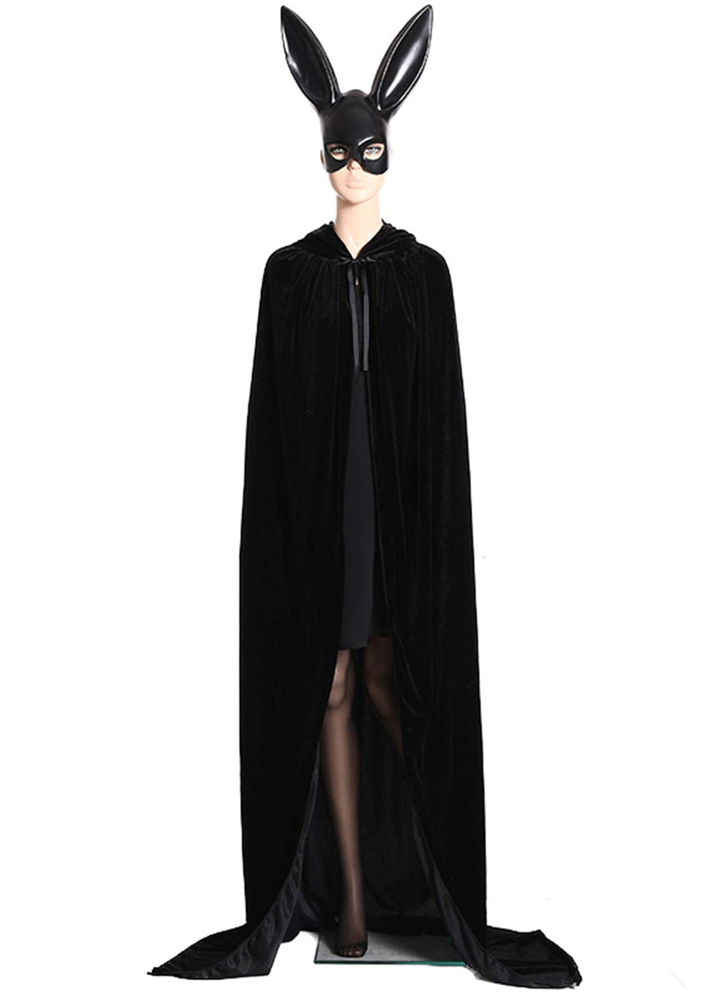 ALIZIWAY Unisex Hooded Cape Long Velvet Cloak for Halloween Masquerade Cosplay Costumes Black 07BM